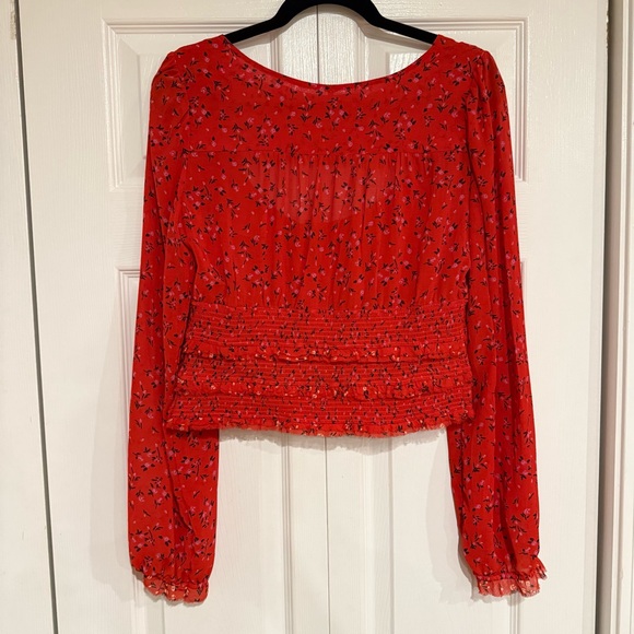 Free People Lolita Red Floral Print Ruffled Top - Size Large - Picture 9 of 14